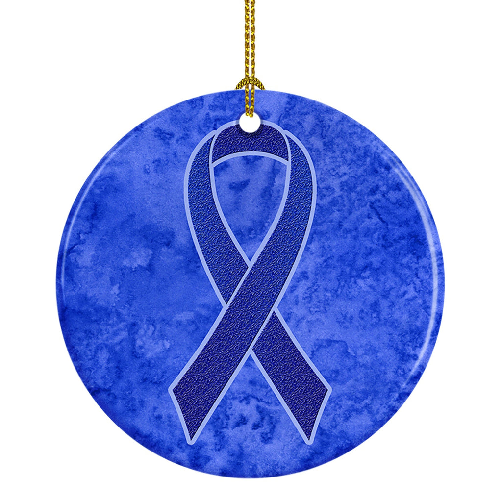 Dark Blue Ribbon for Colon Cancer Awareness Ceramic Ornament Christmas Tree Hanging Decorations for Home Christmas Holiday, Party, Gift, 3 in, Multicolor