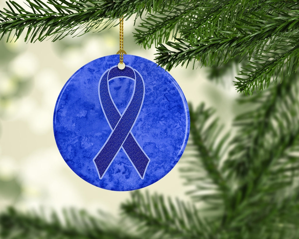 Dark Blue Ribbon for Colon Cancer Awareness Ceramic Ornament Christmas Tree Hanging Decorations for Home Christmas Holiday, Party, Gift, 3 in, Multicolor