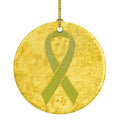 Yellow Ribbon for Sarcoma, Bone or Bladder Cancer Awareness Ceramic Ornament Christmas Tree Hanging Decorations for Home Christmas Holiday, Party, Gift, 3 in, Multicolor