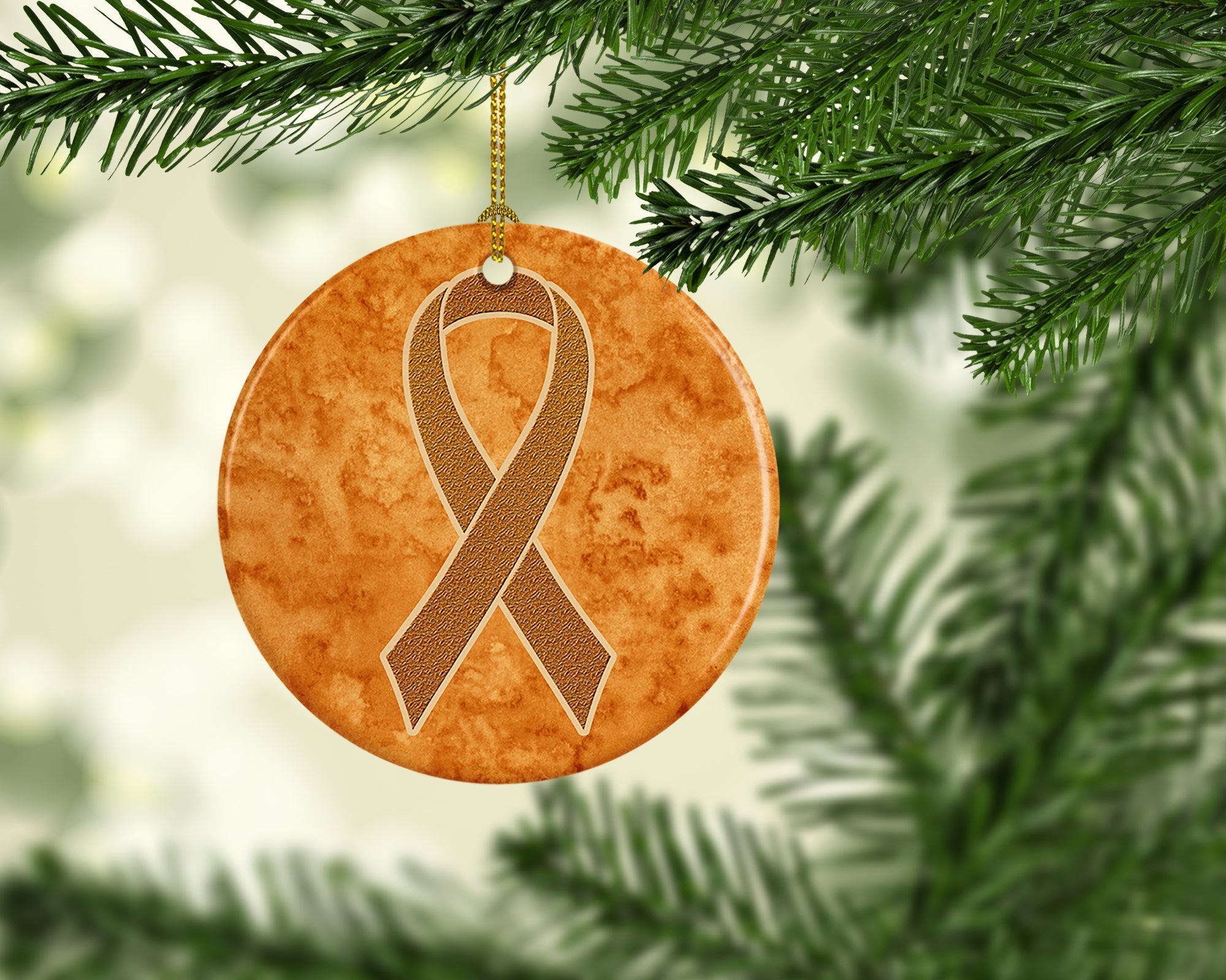 Orange Ribbon for Leukemia Awareness Ceramic Ornament Christmas Tree Hanging Decorations for Home Christmas Holiday, Party, Gift, 3 in, Multicolor