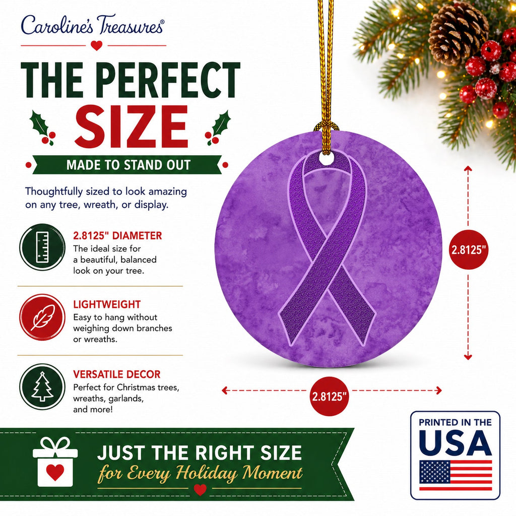 Purple Ribbon for Pancreatic and Leiomyosarcoma Cancer Awareness Ceramic Ornament Christmas Tree Hanging Decorations for Home Christmas Holiday, Party, Gift, 3 in, Multicolor