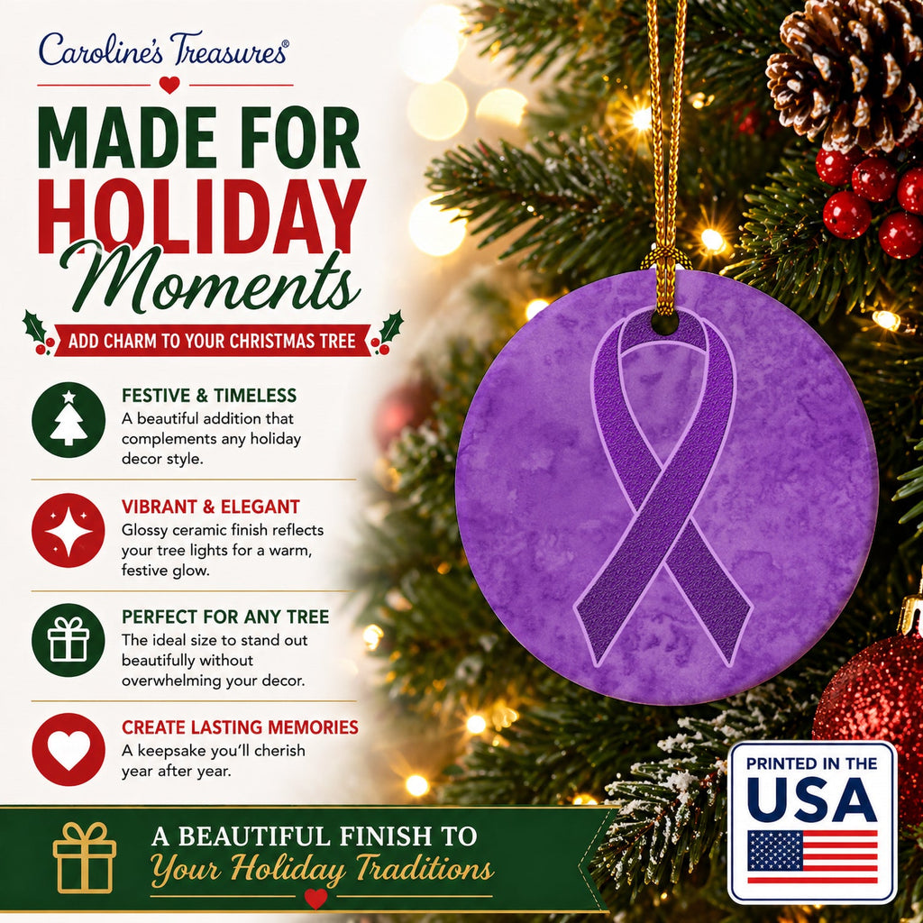 Purple Ribbon for Pancreatic and Leiomyosarcoma Cancer Awareness Ceramic Ornament Christmas Tree Hanging Decorations for Home Christmas Holiday, Party, Gift, 3 in, Multicolor