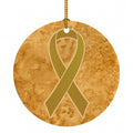 Gold Ribbon for Childhood Cancers Awareness Ceramic Ornament Christmas Tree Hanging Decorations for Home Christmas Holiday, Party, Gift, 3 in, Multicolor