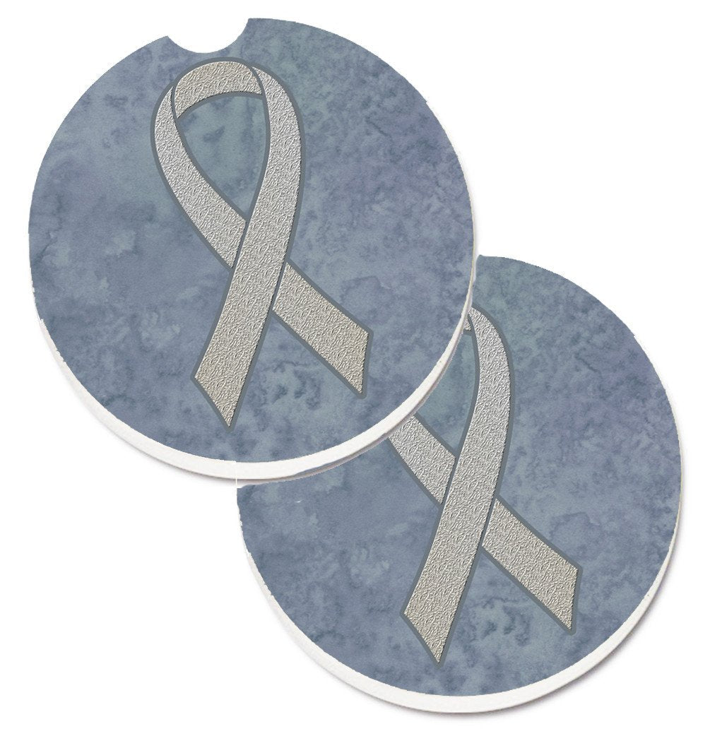 Clear Ribbon for Lung Cancer Awareness Set of 2 Cup Holder Car Coasters Absorbent Round Sandstone Coasters Gifts for Men or Women, 2.5, Multicolor