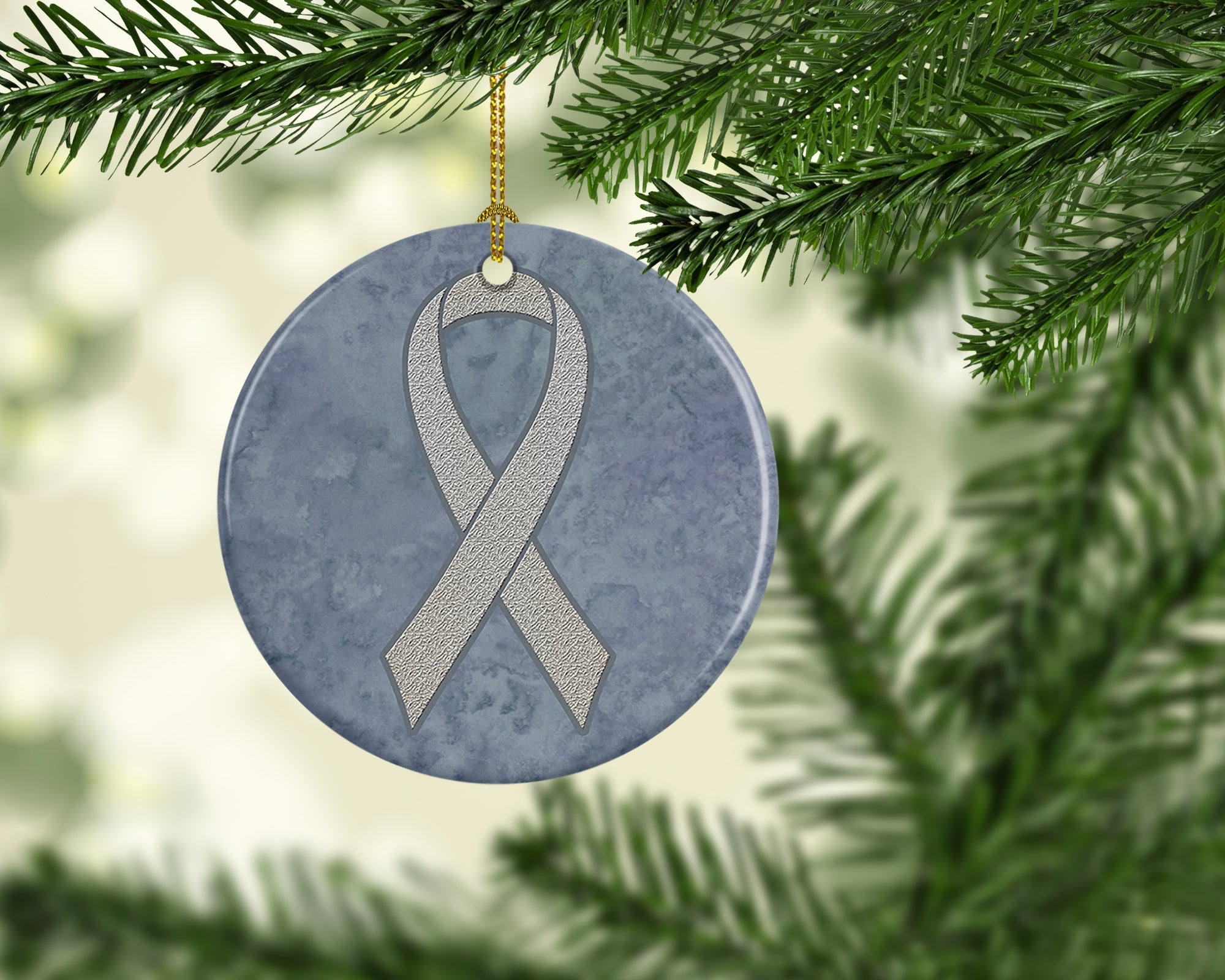 Clear Ribbon for Lung Cancer Awareness Ceramic Ornament Christmas Tree Hanging Decorations for Home Christmas Holiday, Party, Gift, 3 in, Multicolor