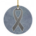 Grey Ribbon for Brain Cancer Awareness Ceramic Ornament Christmas Tree Hanging Decorations for Home Christmas Holiday, Party, Gift, 3 in, Multicolor
