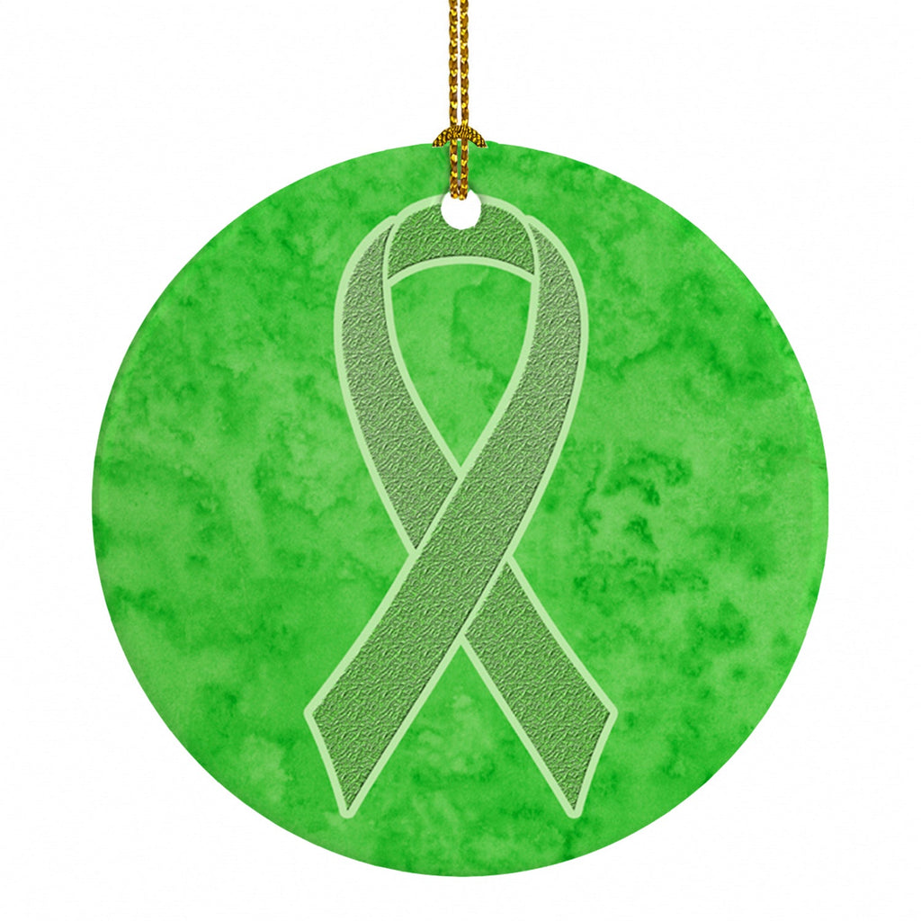 Lime Green Ribbon for Lymphoma Cancer Awareness Ceramic Ornament Christmas Tree Hanging Decorations for Home Christmas Holiday, Party, Gift, 3 in, Multicolor
