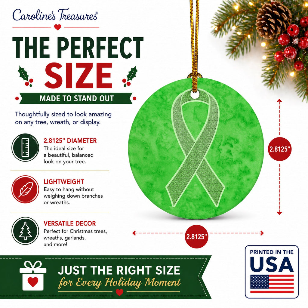 Lime Green Ribbon for Lymphoma Cancer Awareness Ceramic Ornament Christmas Tree Hanging Decorations for Home Christmas Holiday, Party, Gift, 3 in, Multicolor