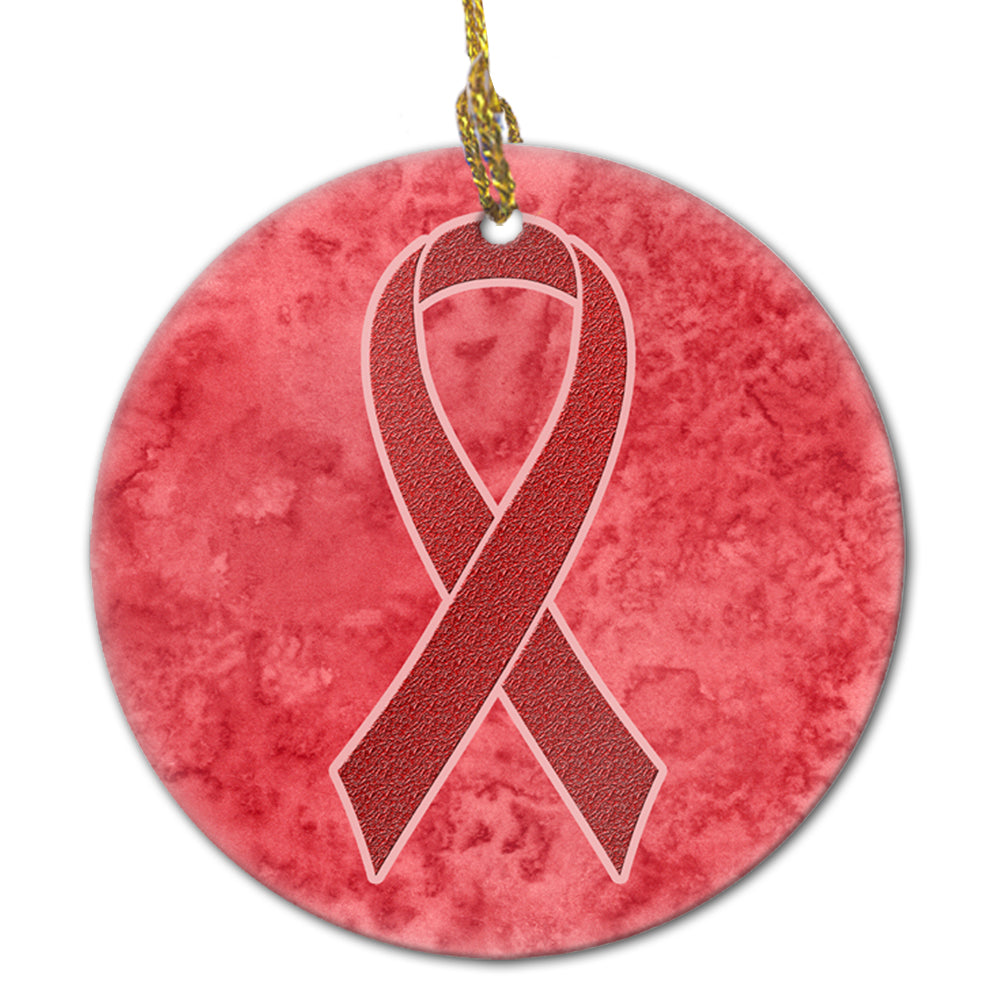 Red Ribbon for Aids Awareness Ceramic Ornament Christmas Tree Hanging Decorations for Home Christmas Holiday, Party, Gift, 3 in, Multicolor