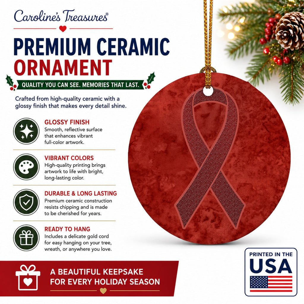 Burgundy Ribbon for Multiple Myeloma Cancer Awareness Ceramic Ornament Christmas Tree Hanging Decorations for Home Christmas Holiday, Party, Gift, 3 in, Multicolor