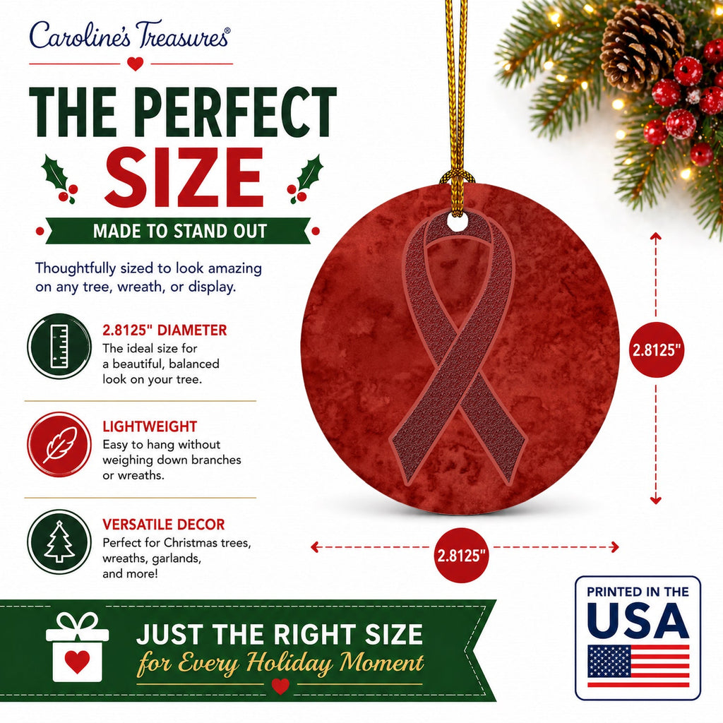 Burgundy Ribbon for Multiple Myeloma Cancer Awareness Ceramic Ornament Christmas Tree Hanging Decorations for Home Christmas Holiday, Party, Gift, 3 in, Multicolor