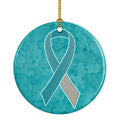 Teal and White Ribbon for Cervical Cancer Awareness Ceramic Ornament Christmas Tree Hanging Decorations for Home Christmas Holiday, Party, Gift, 3 in, Multicolor