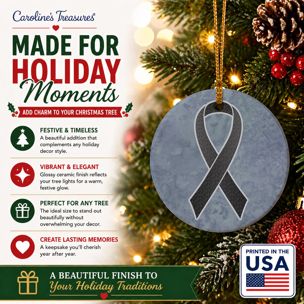 Black Ribbon for Melanoma Cancer Awareness Ceramic Ornament Christmas Tree Hanging Decorations for Home Christmas Holiday, Party, Gift, 3 in, Multicolor