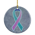 Teal, Pink and Blue Ribbon for Thyroid Cancer Awareness Ceramic Ornament Christmas Tree Hanging Decorations for Home Christmas Holiday, Party, Gift, 3 in, Multicolor