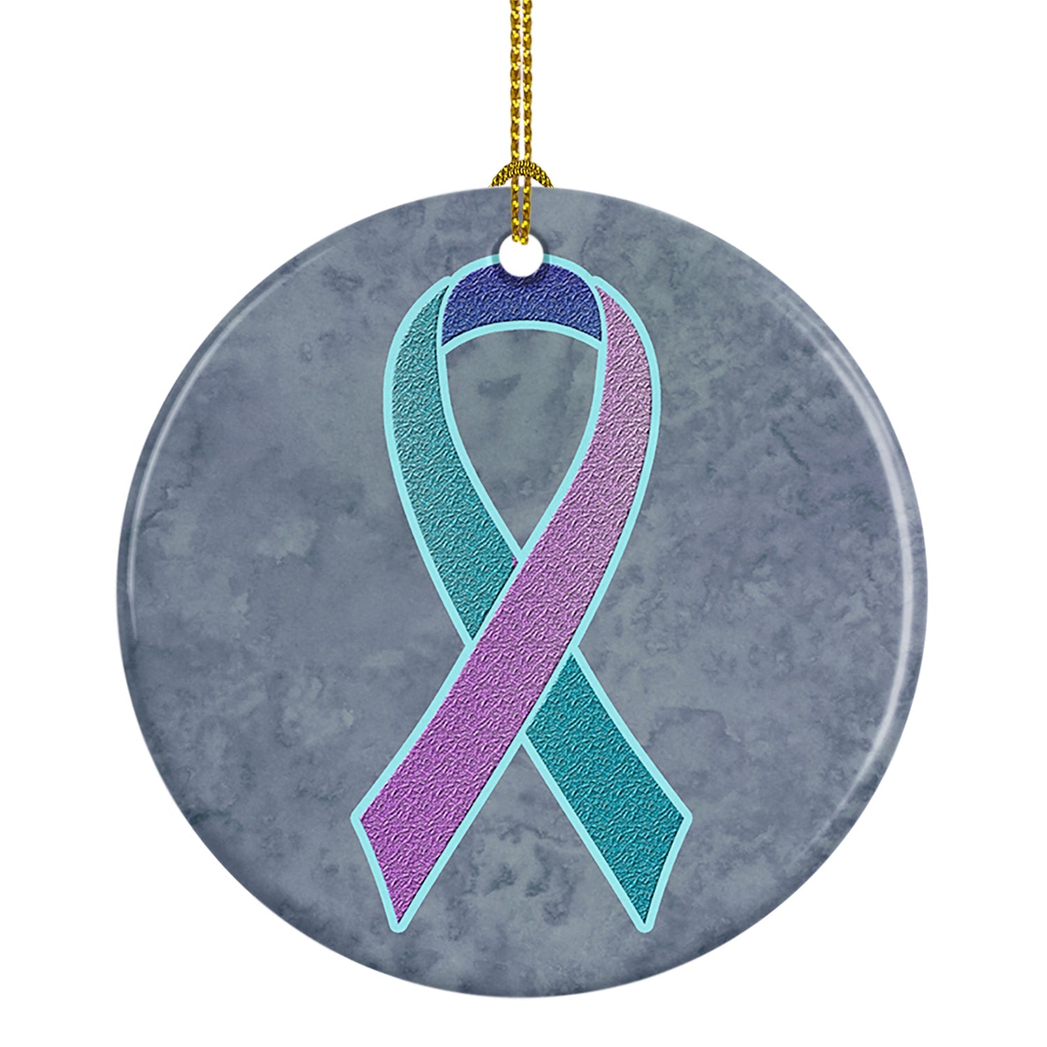 Teal, Pink and Blue Ribbon for Thyroid Cancer Awareness Ceramic Ornament Christmas Tree Hanging Decorations for Home Christmas Holiday, Party, Gift, 3 in, Multicolor