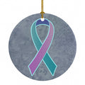 Teal, Pink and Blue Ribbon for Thyroid Cancer Awareness Ceramic Ornament Christmas Tree Hanging Decorations for Home Christmas Holiday, Party, Gift, 3 in, Multicolor