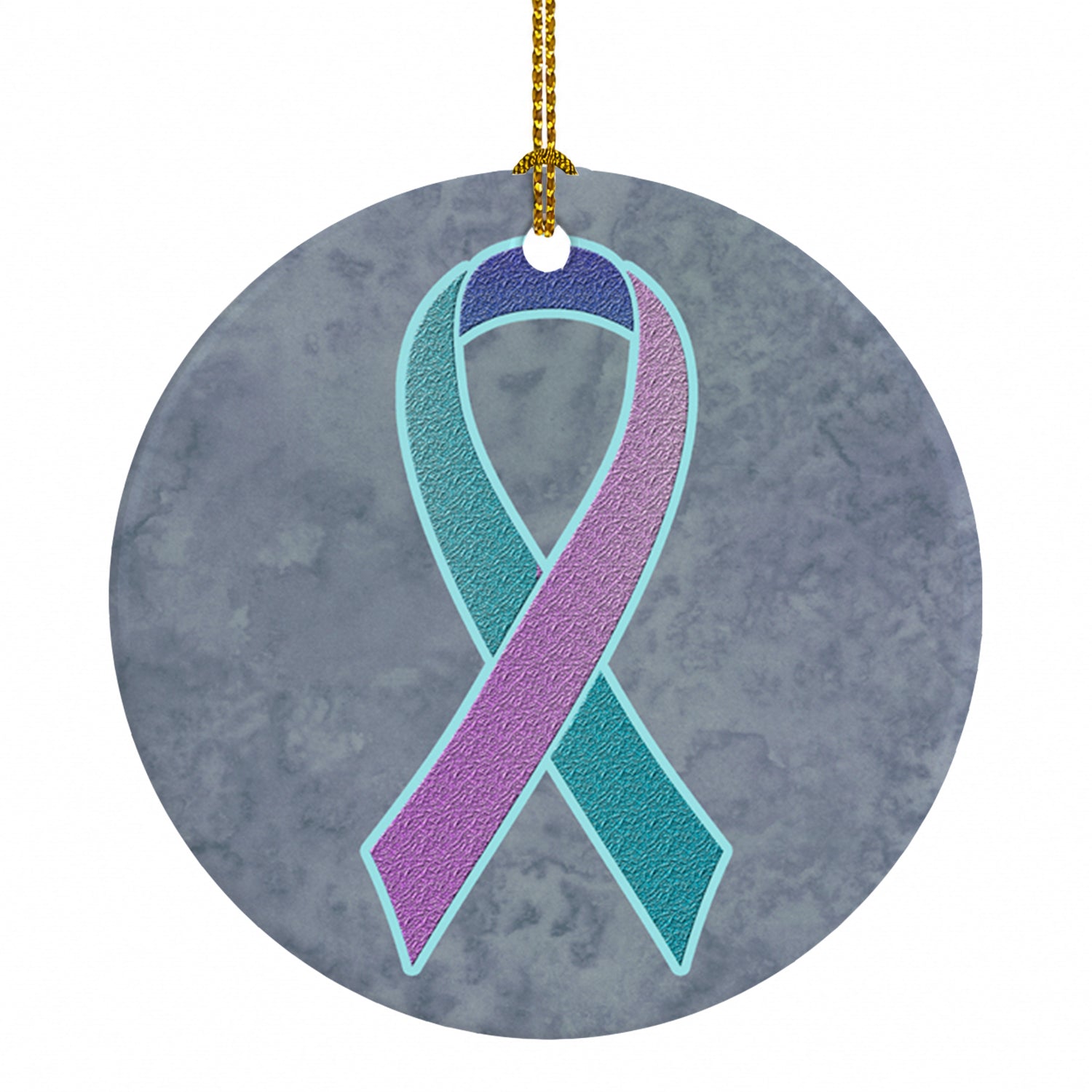 Teal, Pink and Blue Ribbon for Thyroid Cancer Awareness Ceramic Ornament Christmas Tree Hanging Decorations for Home Christmas Holiday, Party, Gift, 3 in, Multicolor