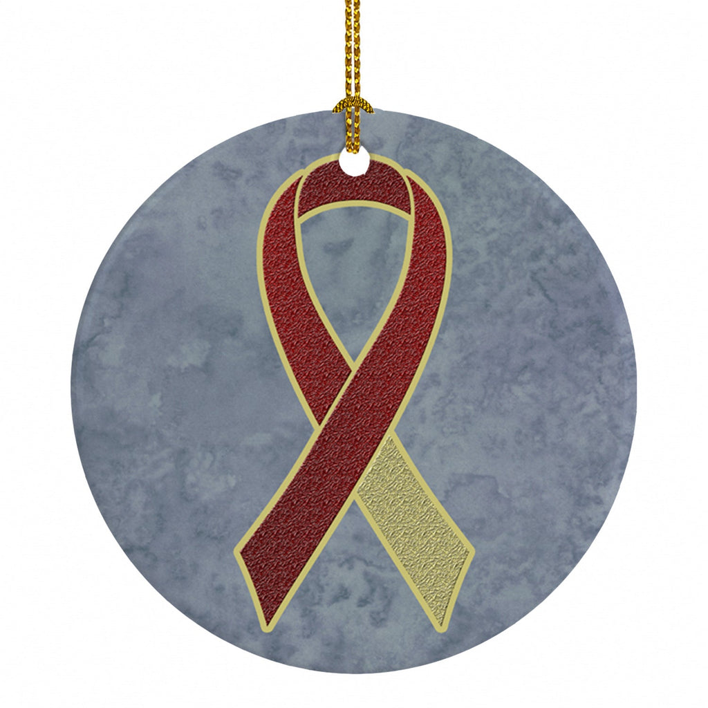 Burgundy and Ivory Ribbon for Head and Neck Cancer Awareness Ceramic Ornament Christmas Tree Hanging Decorations for Home Christmas Holiday, Party, Gift, 3 in, Multicolor