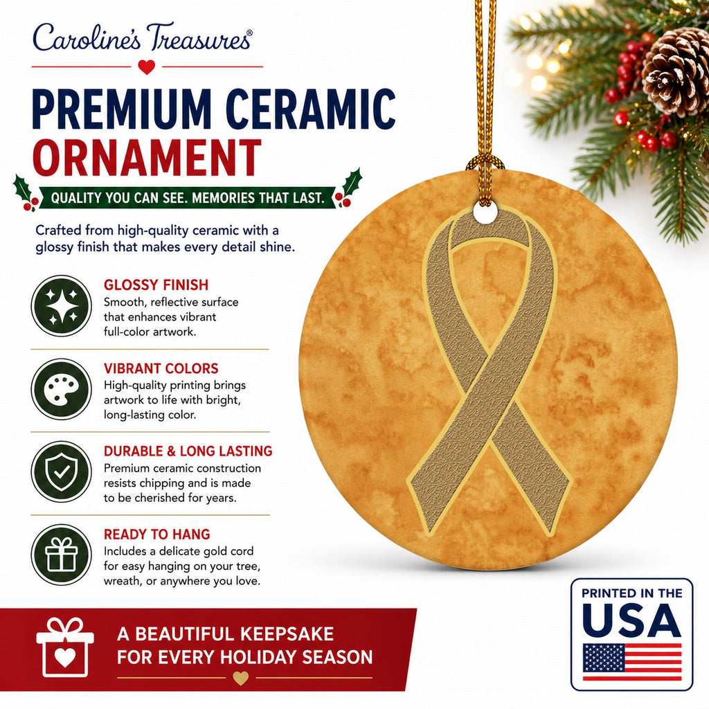 Peach Ribbon for Uterine Cancer Awareness Ceramic Ornament Christmas Tree Hanging Decorations for Home Christmas Holiday, Party, Gift, 3 in, Multicolor