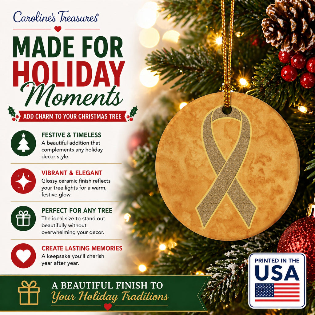 Peach Ribbon for Uterine Cancer Awareness Ceramic Ornament Christmas Tree Hanging Decorations for Home Christmas Holiday, Party, Gift, 3 in, Multicolor
