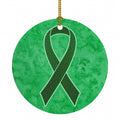 Emerald Green Ribbon for Liver Cancer Awareness Ceramic Ornament Christmas Tree Hanging Decorations for Home Christmas Holiday, Party, Gift, 3 in, Multicolor