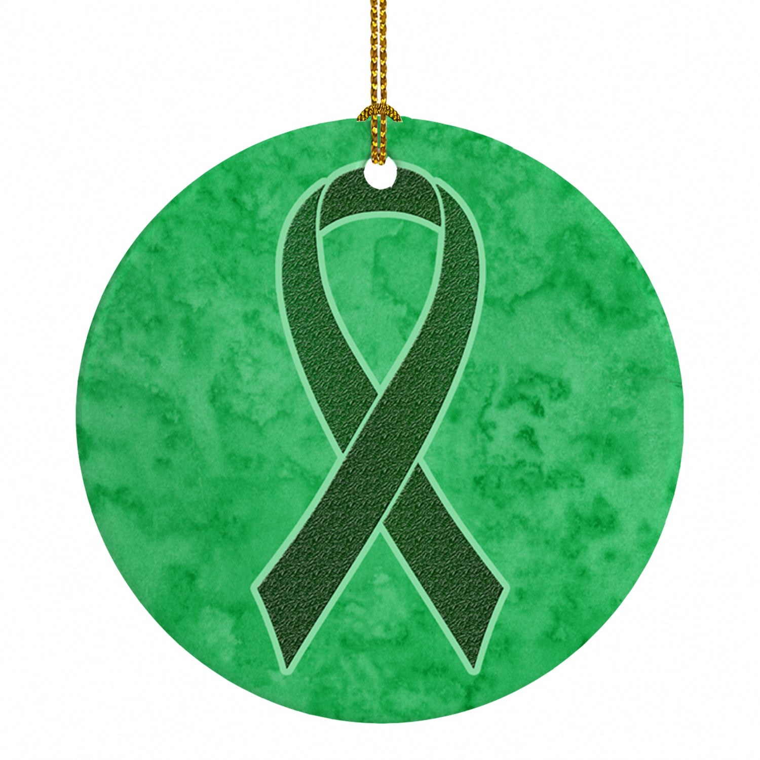 Emerald Green Ribbon for Liver Cancer Awareness Ceramic Ornament Christmas Tree Hanging Decorations for Home Christmas Holiday, Party, Gift, 3 in, Multicolor