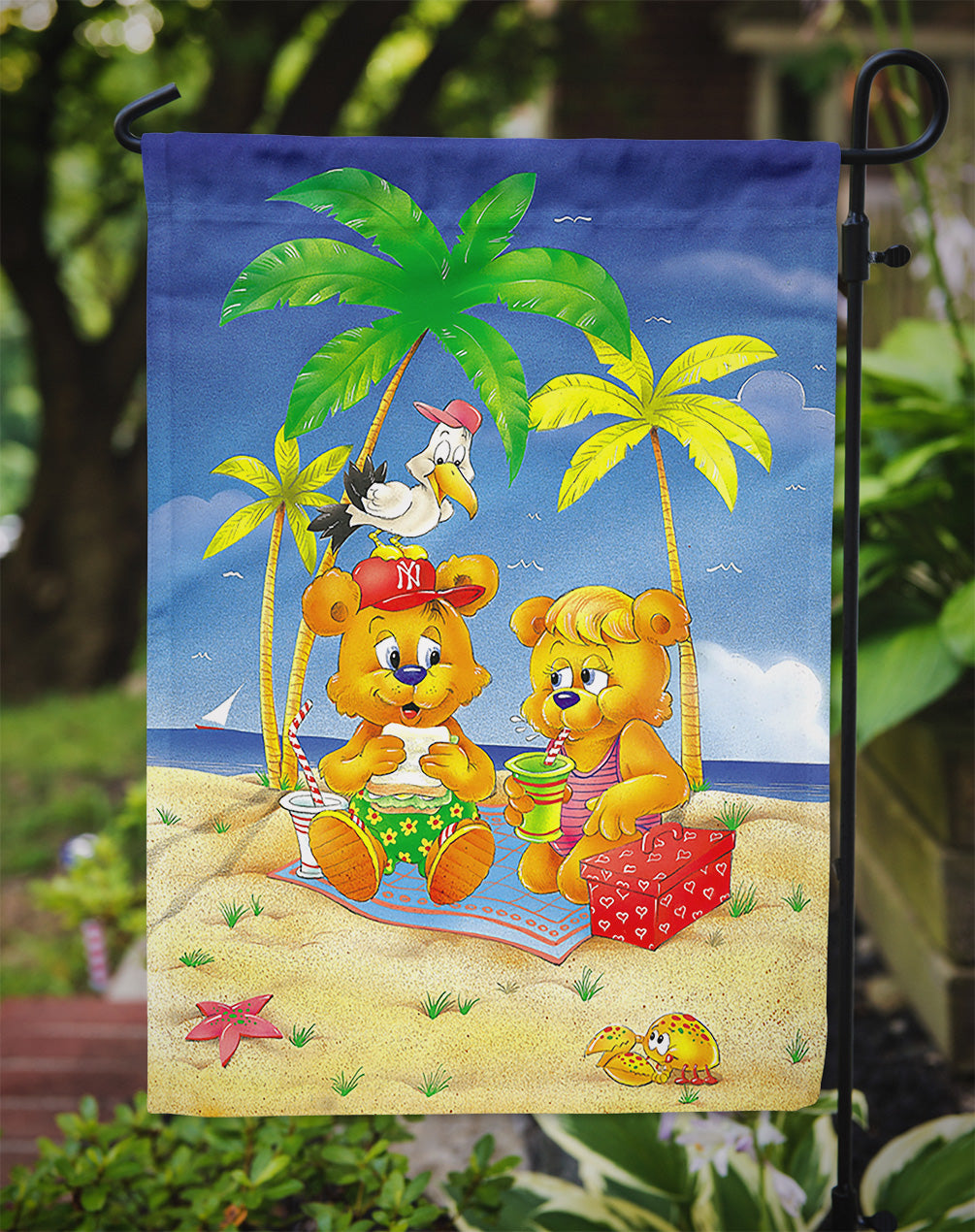 Teddy Bears Picnic on the Beach Garden Flag Mailbox Decorative Yard Banner Outside Patio Artwork for Flower Beds, Garden Size, Multicolor