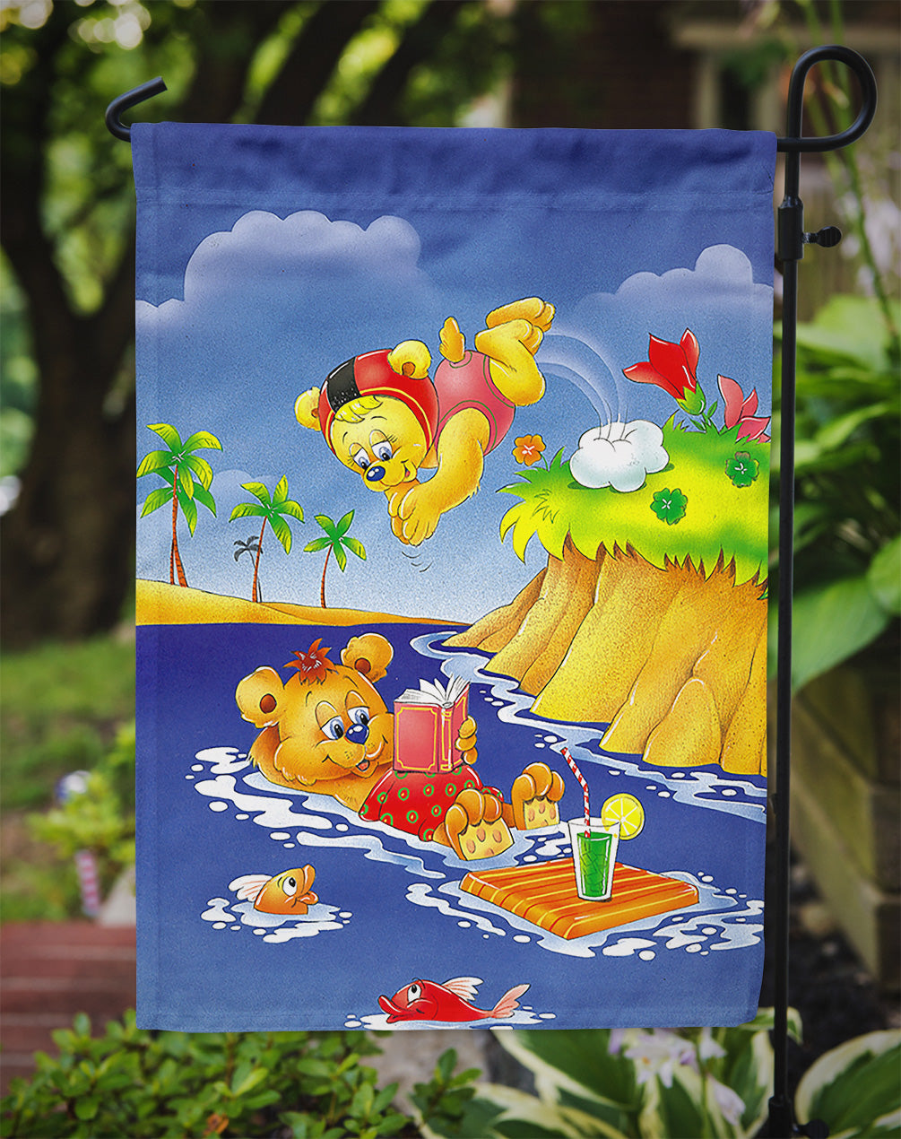 Teddy Bears Swimming and Diving Garden Flag Mailbox Decorative Yard Banner Outside Patio Artwork for Flower Beds, Garden Size, Multicolor