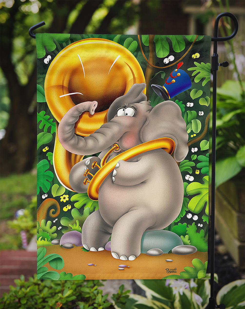 Elephant playing the Tuba Garden Flag Mailbox Decorative Yard Banner Outside Patio Artwork for Flower Beds, Garden Size, Multicolor