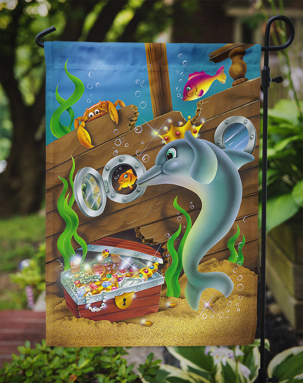 Dolphins Treasure Chest Garden Flag Mailbox Decorative Yard Banner Outside Patio Artwork for Flower Beds, Garden Size, Multicolor