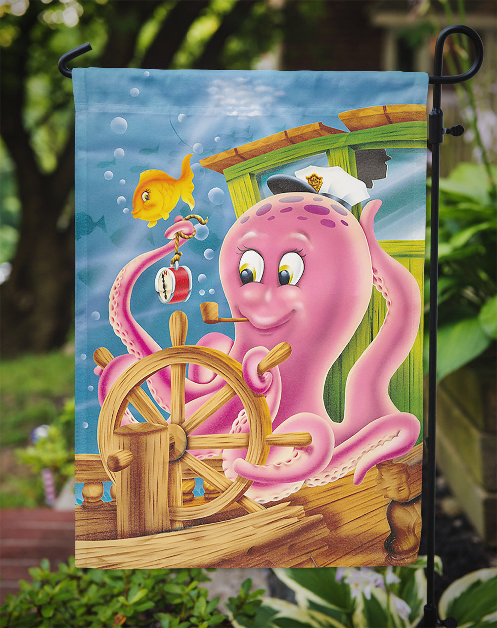 Captain Octopus Garden Flag Mailbox Decorative Yard Banner Outside Patio Artwork for Flower Beds, Garden Size, Multicolor