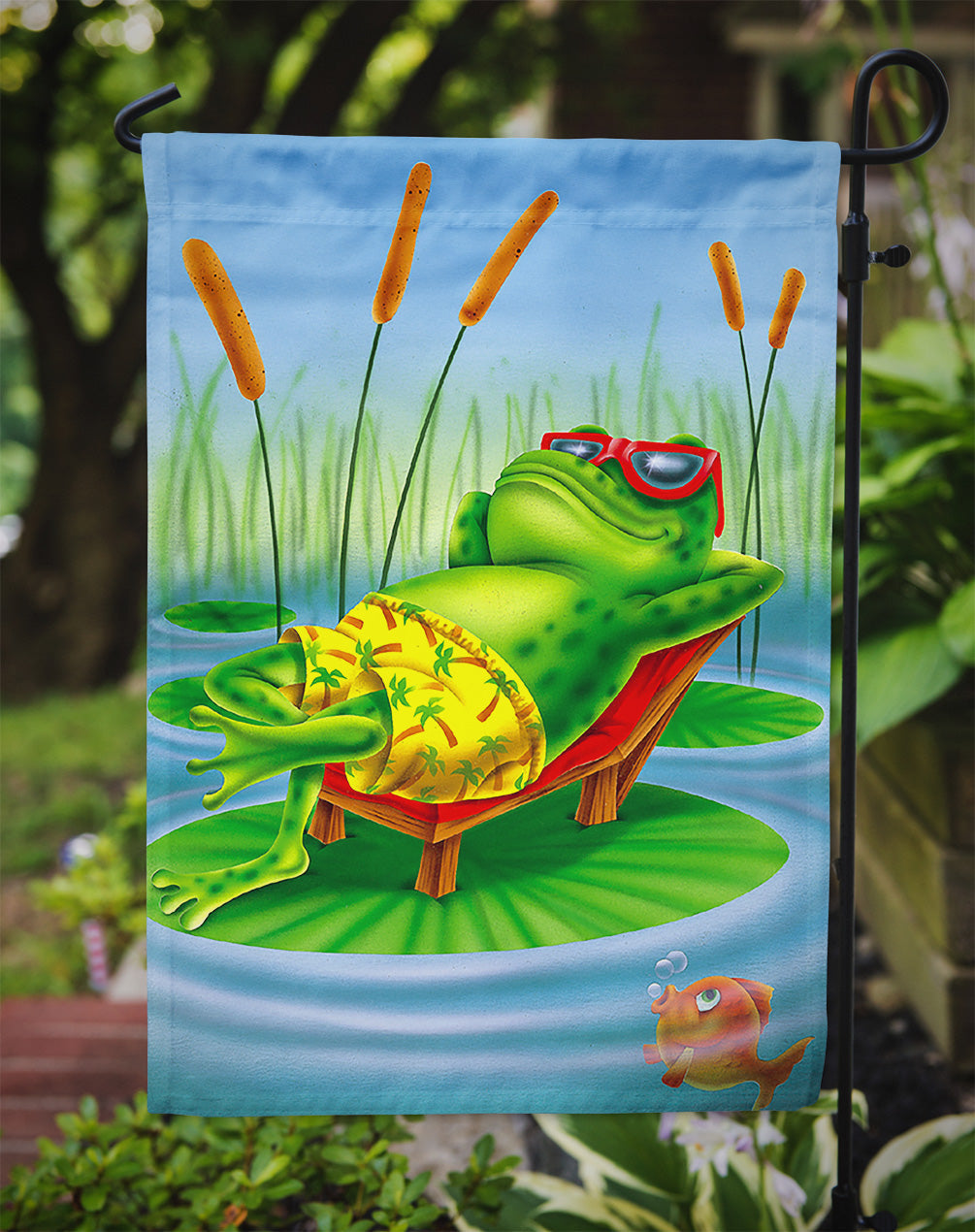 Frog Chilaxin on the Lilly Pad Garden Flag Mailbox Decorative Yard Banner Outside Patio Artwork for Flower Beds, Garden Size, Multicolor