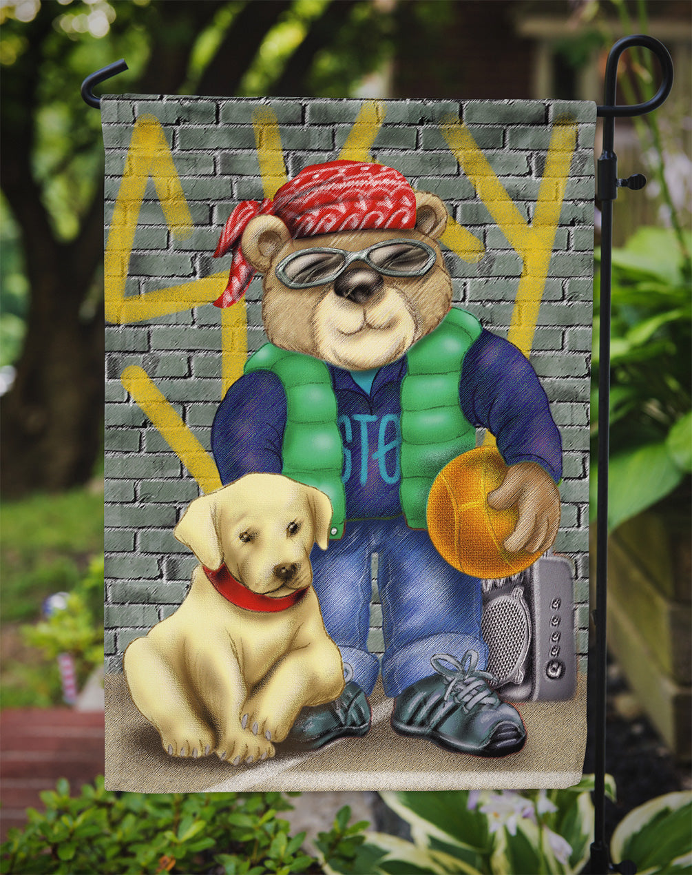 Teddy Bear and his Lab Garden Flag Mailbox Decorative Yard Banner Outside Patio Artwork for Flower Beds, Garden Size, Multicolor