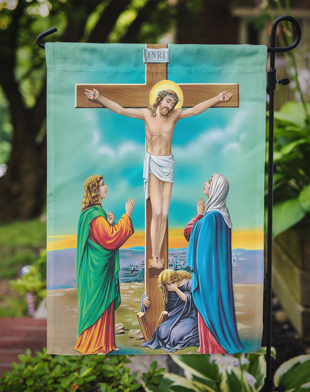 Jesus on the Cross Crucifixion Garden Flag Mailbox Decorative Yard Banner Outside Patio Artwork for Flower Beds, Garden Size, Multicolor