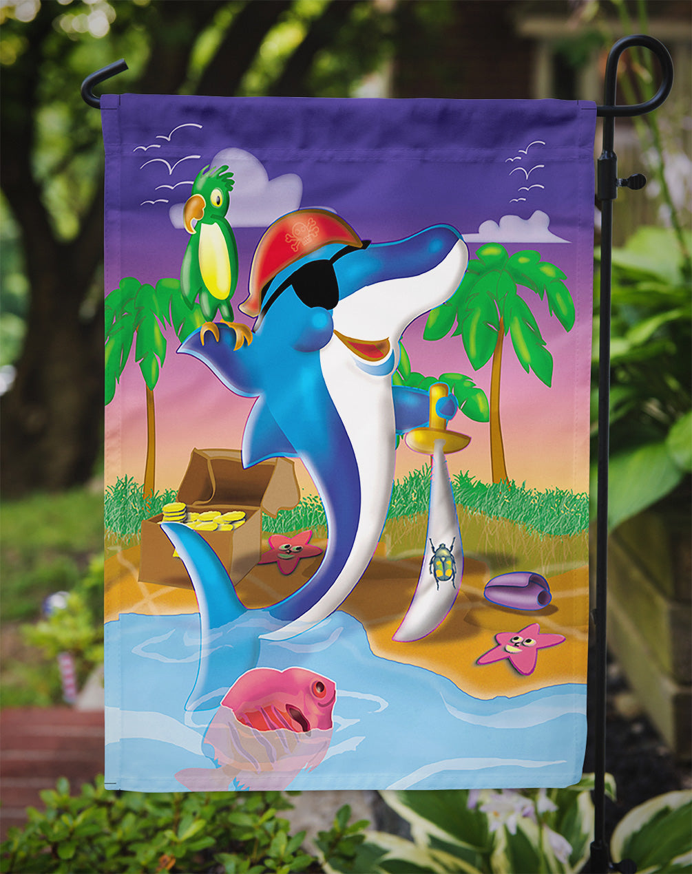 Dolphin Pirate Garden Flag Mailbox Decorative Yard Banner Outside Patio Artwork for Flower Beds, Garden Size, Multicolor