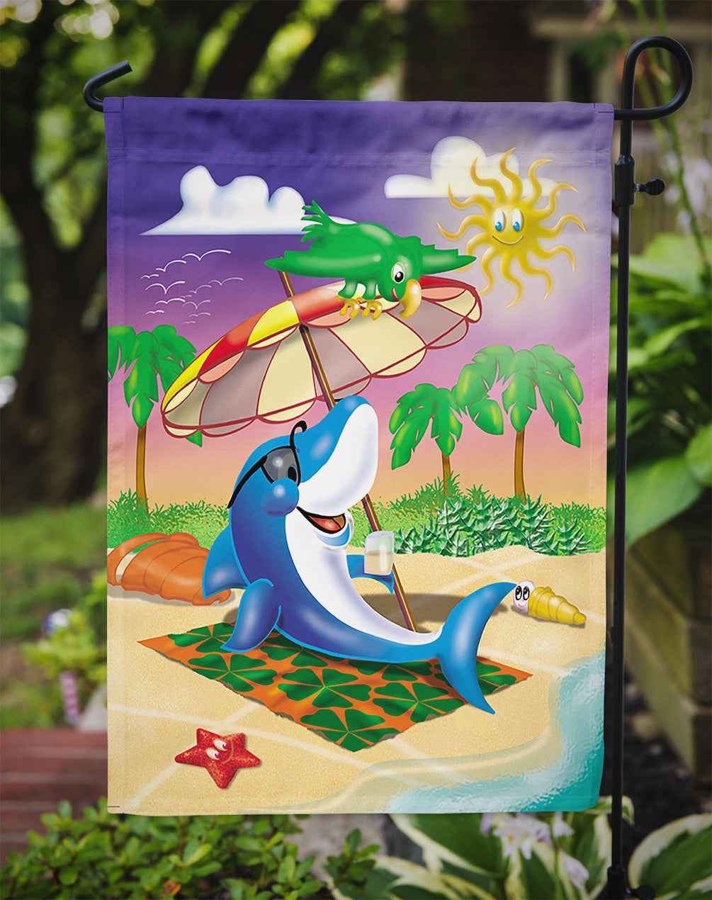 Dolphin Sunning on the Beach Garden Flag Mailbox Decorative Yard Banner Outside Patio Artwork for Flower Beds, Garden Size, Multicolor