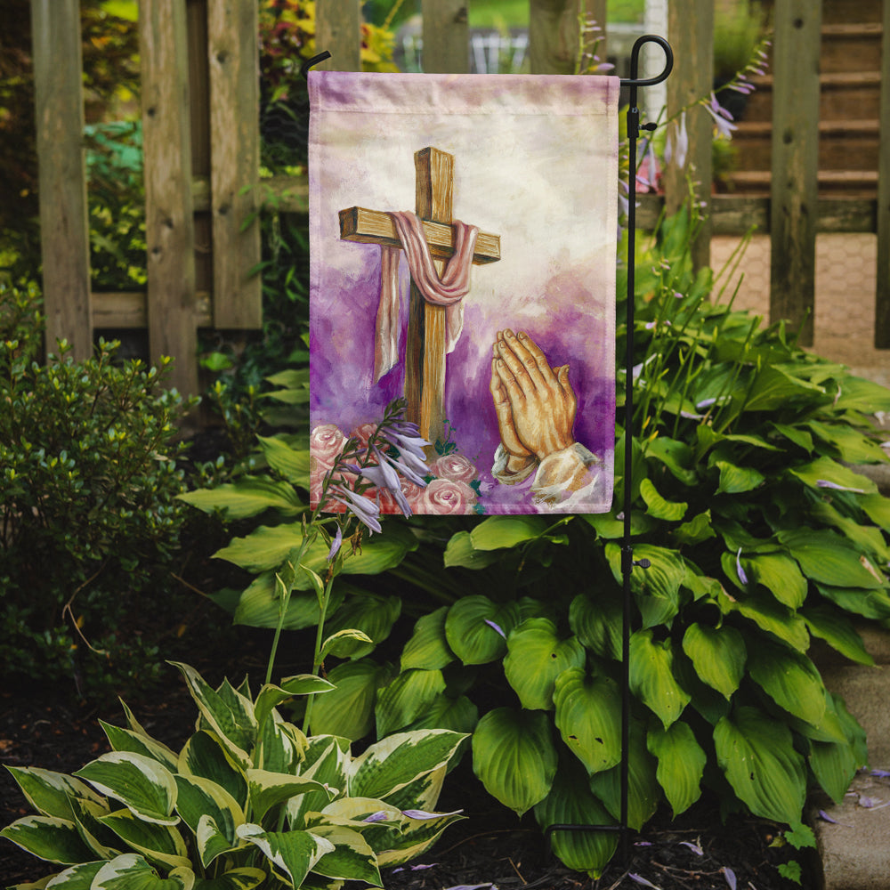 Easter Cross with Praying Hands Garden Flag Mailbox Decorative Yard Banner Outside Patio Artwork for Flower Beds, Garden Size, Multicolor
