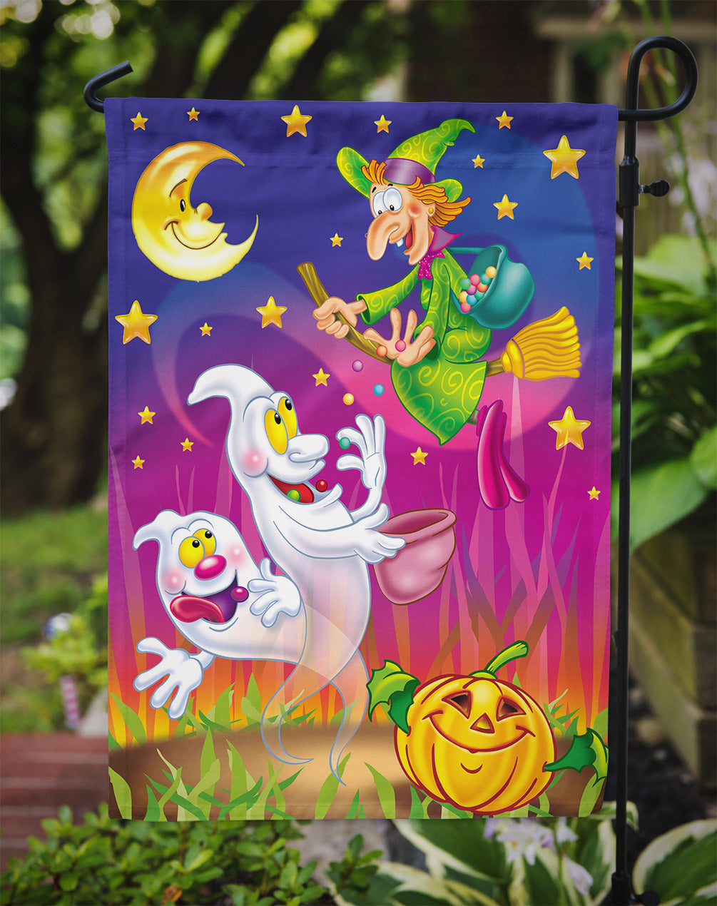 Witch and Ghosts Halloween Garden Flag Mailbox Decorative Yard Banner Outside Patio Artwork for Flower Beds, Garden Size, Multicolor