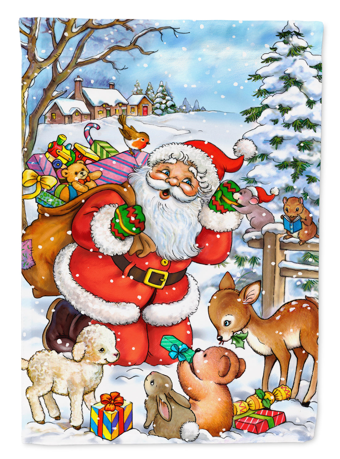 Christmas Santa Forrest Friends Garden Flag Mailbox Decorative Yard Banner Outside Patio Artwork for Flower Beds, Garden Size, Multicolor