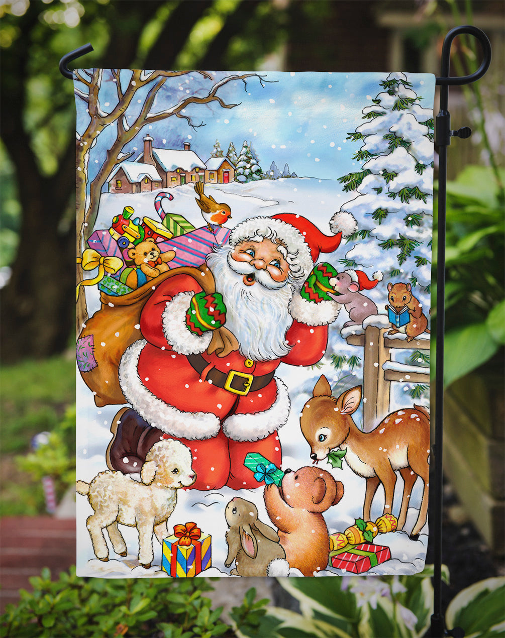 Christmas Santa Forrest Friends Garden Flag Mailbox Decorative Yard Banner Outside Patio Artwork for Flower Beds, Garden Size, Multicolor