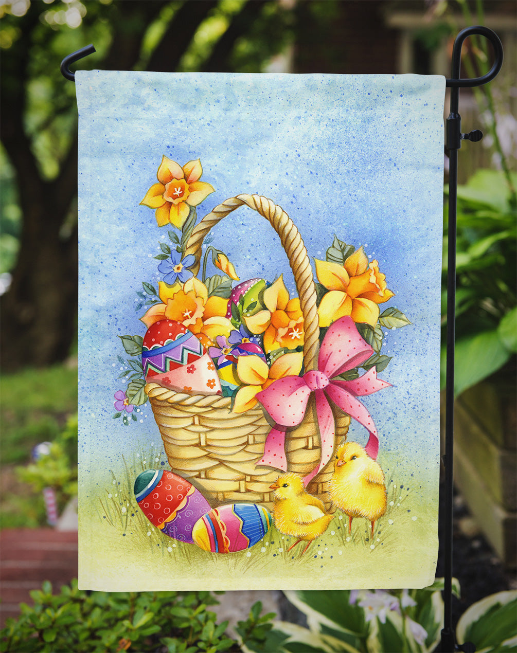 Easter Basket with Flowers Garden Flag Mailbox Decorative Yard Banner Outside Patio Artwork for Flower Beds, Garden Size, Multicolor