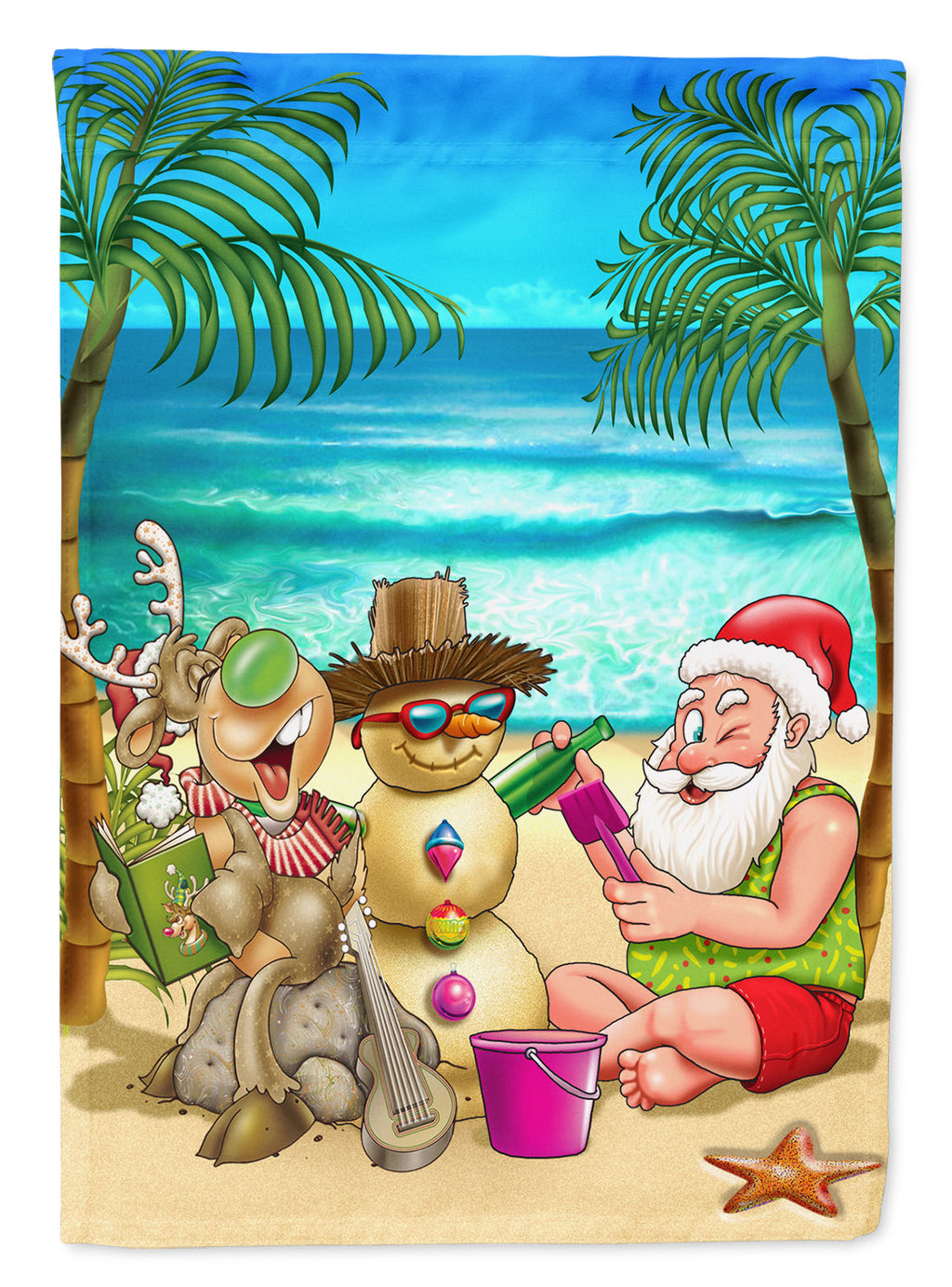 Beach Christmas Santa Claus and Sandman Garden Flag Mailbox Decorative Yard Banner Outside Patio Artwork for Flower Beds, Garden Size, Multicolor
