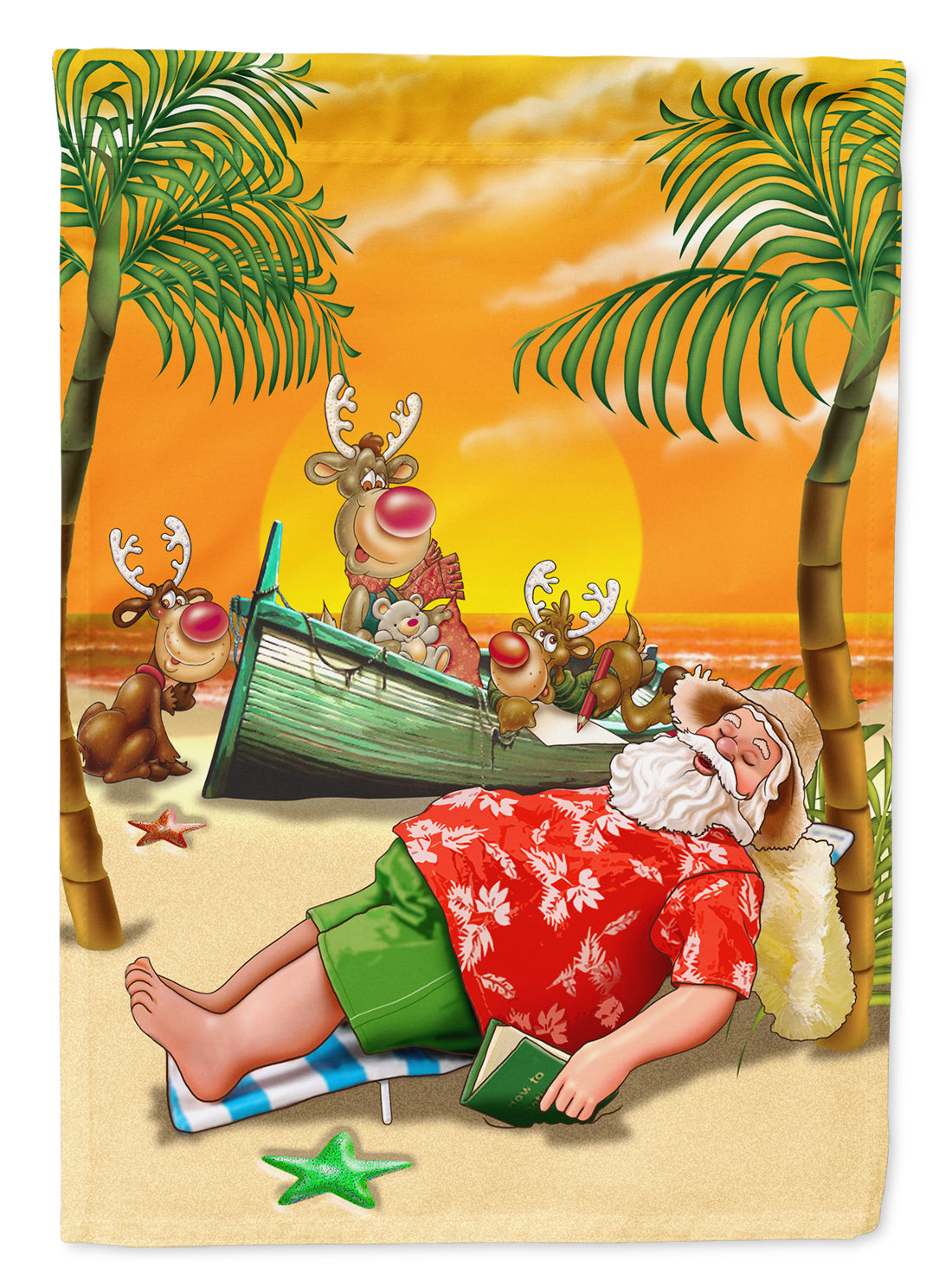 Beach Christmas Santa Claus Napping Garden Flag Mailbox Decorative Yard Banner Outside Patio Artwork for Flower Beds, Garden Size, Multicolor