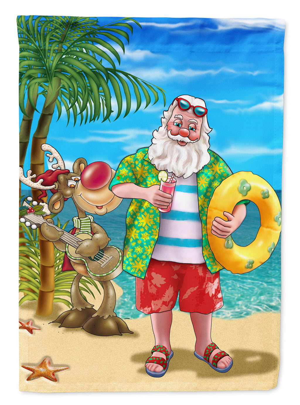 Beach Christmas Santa Claus Swimming Garden Flag Mailbox Decorative Yard Banner Outside Patio Artwork for Flower Beds, Garden Size, Multicolor