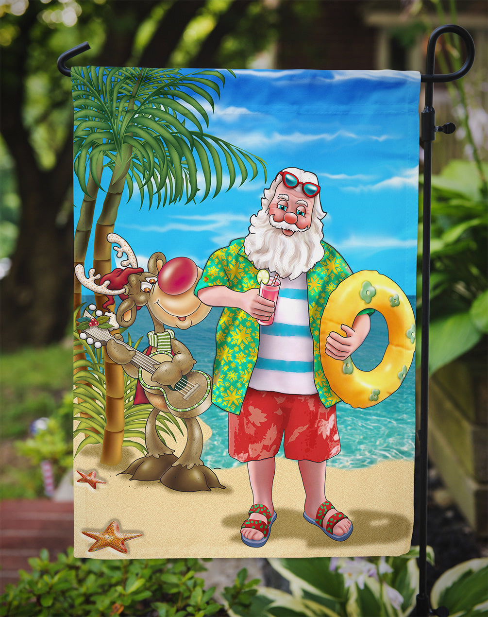 Beach Christmas Santa Claus Swimming Garden Flag Mailbox Decorative Yard Banner Outside Patio Artwork for Flower Beds, Garden Size, Multicolor