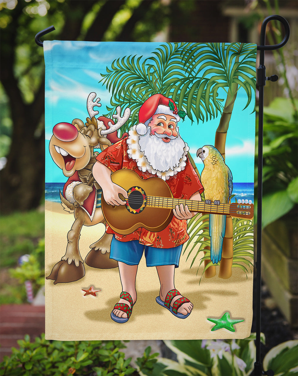 Beach Christmas Santa Claus Island Time Garden Flag Mailbox Decorative Yard Banner Outside Patio Artwork for Flower Beds, Garden Size, Multicolor