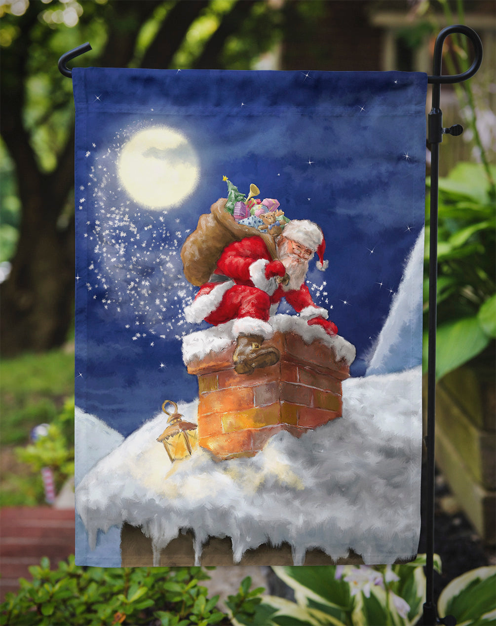 Christmas Santa Claus in the Chimney Garden Flag Mailbox Decorative Yard Banner Outside Patio Artwork for Flower Beds, Garden Size, Multicolor