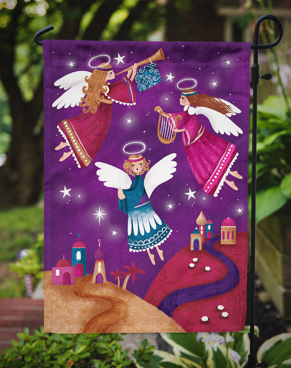 Christmas Angels in Purple Garden Flag Mailbox Decorative Yard Banner Outside Patio Artwork for Flower Beds, Garden Size, Multicolor