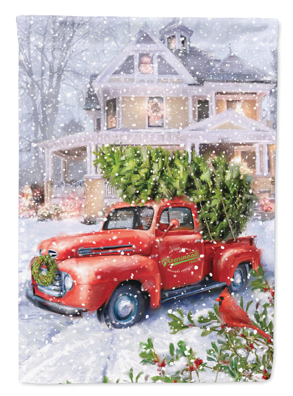 Vintage Farm Truck and Christmas Tree House Flag 28x40 Porch Sleeve Pole Decorative Outside Yard Banner Artwork Wall Hanging, Polyester