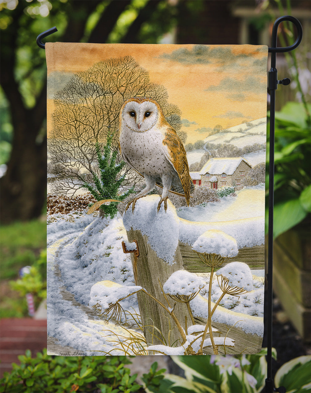 Sunset Barn Owl Garden Flag Mailbox Decorative Yard Banner Outside Patio Artwork for Flower Beds, Garden Size, Multicolor